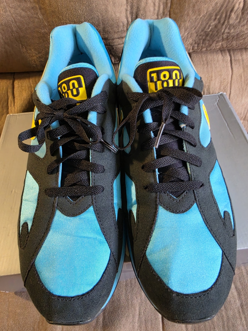Nike AirMax 180 Men's Blue and Yellow Athletic Sneakers - Picture 6 of 12